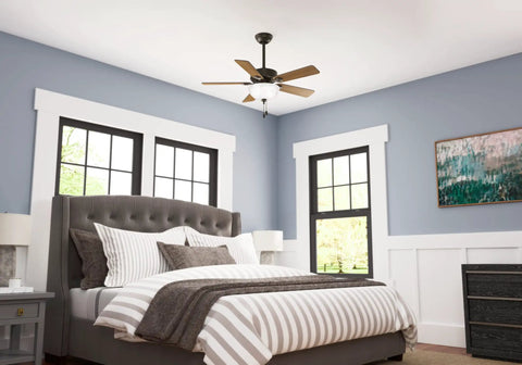 44 Inch Indoor Ceiling Fan With LED Light Bronze Finish Pull Chain 5 Blades Standard Mount For Bedroom