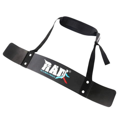 Arm Blaster For Biceps And Triceps, 24 Inch Curl Brace with 5mm thick neoprene padding, adjustable neck strap, and brass rivets