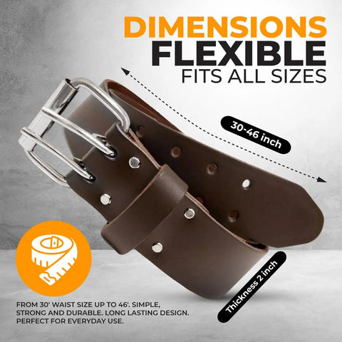 Heavy Duty Leather Tool Belt for Carpenters and Electricians, 2-Inch Wide Top-Grain Oil-Tanned Leather With Double Prong Buckle shown