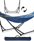 Hammock With Heavy Duty Steel Stand For Indoor And Outdoor Chill Sessions 600Lb Capacity Foldable 2 Layer Soft Polyester Durable