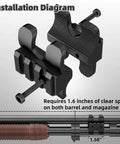 Installation diagram for Tactical Shotgun Barrel Clamp Mount With Dual Picatinny Rails for 12 gauge shotguns