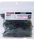 30-pack of Dinger Bulk Elders Magic 5 Inch Lure for all weather fishing, shown in clear packaging with label.