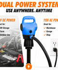 Heavy Duty Electric Drum Pump Blasts Through Fluids At Five Gallons Per Minute with dual power system for versatile use.