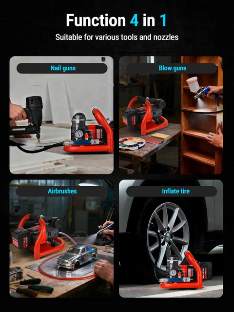 Ultra Quiet Cordless Air Compressor Compatible With Makita 18V 21V Battery, Lightweight 60dB Portable Oil-Free Pump For Nail Gun, Tire Inflator And Woodworking Tools