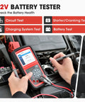 Person using All-In-One OBD2 Scanner With Battery Tester Avometer Full OBDII Diagnosis And Starting And Charging System Tests on car battery