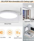 12 Inch LED Flush Mount Ceiling Light 24W Waterproof IP54 For Indoor And Outdoor Use No Fuss Surface Flat Round Fixture Ideal