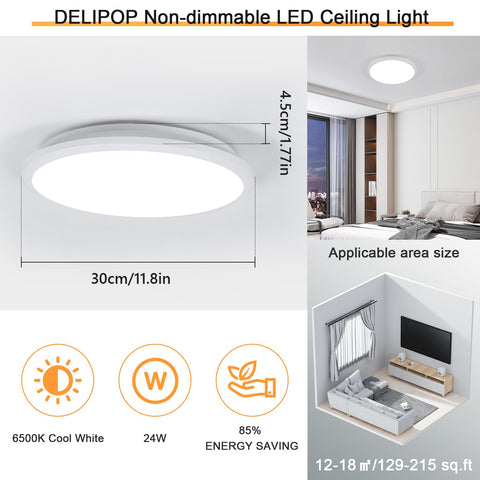 12 Inch LED Flush Mount Ceiling Light 24W Waterproof IP54 For Indoor And Outdoor Use No Fuss Surface Flat Round Fixture Ideal