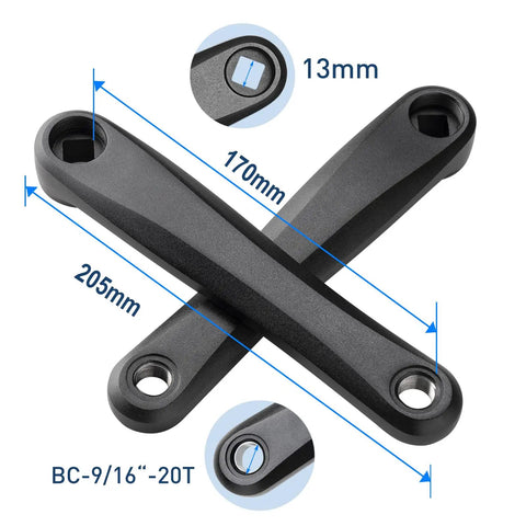 Aluminum Alloy Crank Arm Set 170mm 2 Pack For Bafang BBS Mid Drive Motors, dimensions and diamond hole details shown.