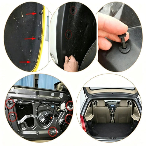 240 Piece Car Retainer Clips Kit With Remover Tool Universal Auto Push Pin Rivets Fasteners Set For Bumpers Fenders Doors And More Easy Install And Universal Fit in use on car interiors and trunk.