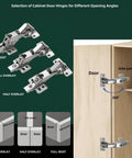 Hidden Soft Close Cabinet Hinges Crafted From Solid Nickel Plated Steel For Frameless Full Overlay Doors on a cabinet showing 165° swing.