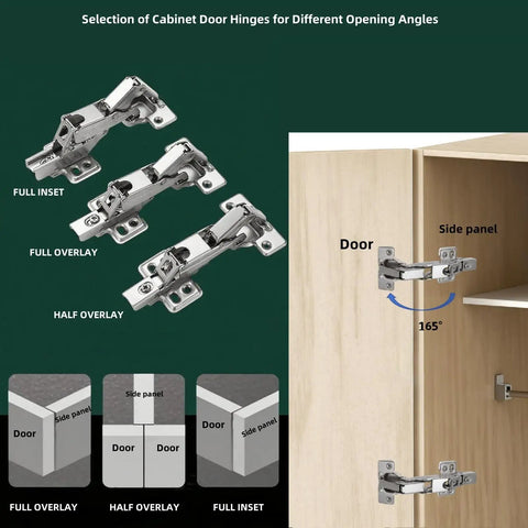 Hidden Soft Close Cabinet Hinges Crafted From Solid Nickel Plated Steel For Frameless Full Overlay Doors on a cabinet showing 165° swing.