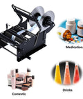Upgrade Your Packaging Game With This Super Quick Manual Bottle Labeling Machine, black handheld label maker for drinks and cosmetics.
