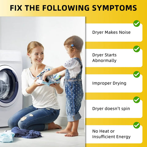 Mother and daughter near dryer showing Pro Grade Dryer Repair Kit With 5 Wheels And Idler Pulley benefits for common issues