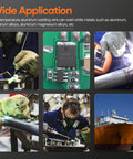 Six scenes showcasing 50 Pcs Universal Flux Core Welding Wire Kit No Flux Needed For Easy Aluminum And Steel Welds With A Super Low Melting Point