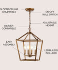Kickstart Your Space With This Totally Rad Antique Gold 4 Light Pendant Ceiling Fixture featuring adjustable height and easy assembly.