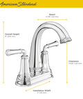 4 Inch Centerset Two Handle Bathroom Faucet With Lever Handles Drip Free Ceramic Disc Valves 1.2 GPM Flow