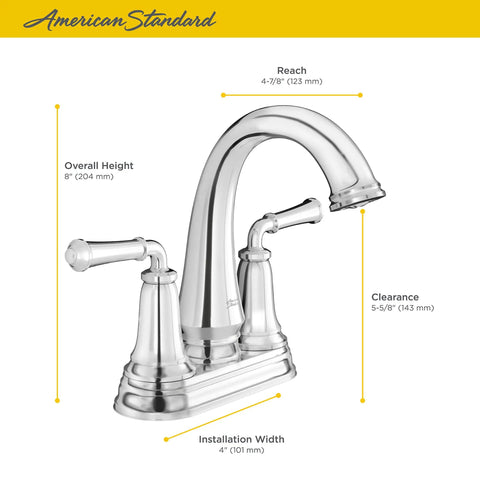 4 Inch Centerset Two Handle Bathroom Faucet With Lever Handles Drip Free Ceramic Disc Valves 1.2 GPM Flow