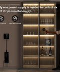 12V LED Cabinet Lighting Kit 10pcs Self-Adhesive Cuttable 6.56Ft 4000K showing touch control on a modern cabinet.