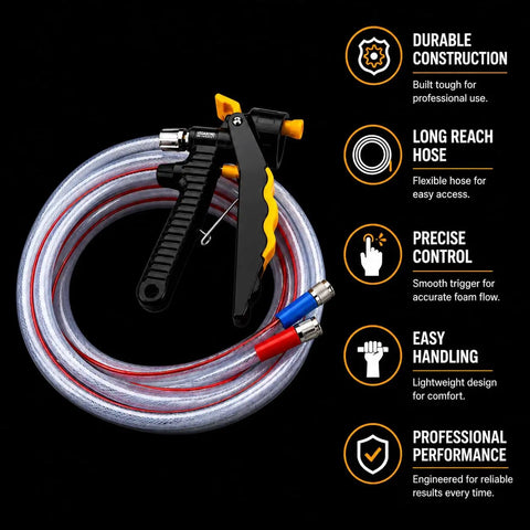 Solid Open Cell Injection Foam Insulation Kit spray gun with flexible hoses for precise application and professional performance.