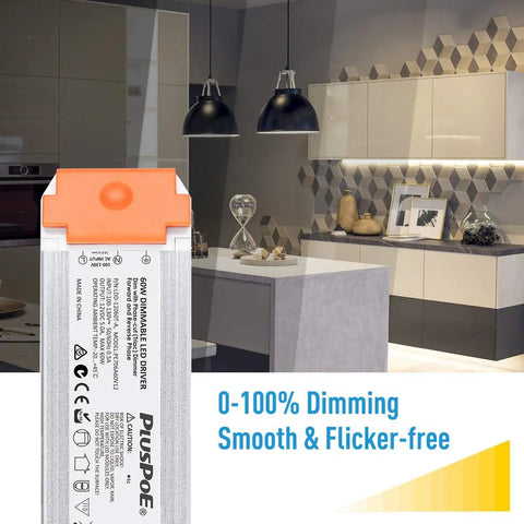 60W Dimmable LED Driver For 12V Strip Lights And Modules, Easy Install No Fuss, Smooth Flicker Free Dimming, Works With Lutron And Leviton Switches, Converts 120V AC To 12V DC, Triac ELV MLV Compatible Power Supply For Home Or Bar Ambience, silver metal driver in kitchen