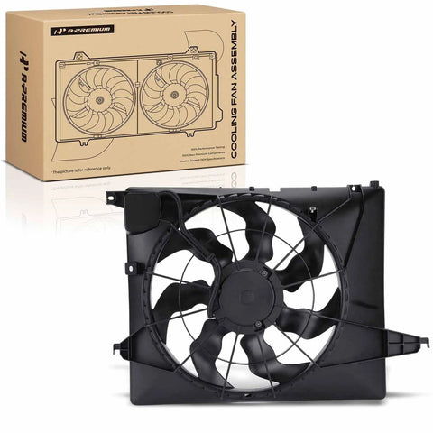 Engine Radiator Cooling Fan Assembly With Resistor For Hyundai Santa Fe Kia Sorento 2010 To 2013, black plastic fan with wires.