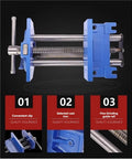 9 Inch Bench Vise For Woodworking Table Mounted Quick Clamping Pliers Beast Mode Heavy Duty, close-up of blue steel construction
