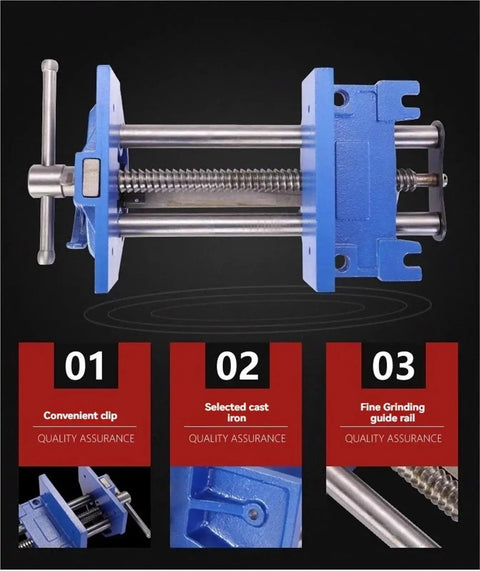 9 Inch Bench Vise For Woodworking Table Mounted Quick Clamping Pliers Beast Mode Heavy Duty, close-up of blue steel construction