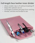 Faux Leather Lab Coat Pocket Protector Tool Holder Pouch for Scientists and Engineers Holds Pens Markers Tweezers Spatula Badges and Lab Accessories in Spruce Green Go To Gear with tools inserted.
