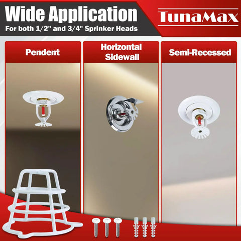 Straight Up Heavy Duty White Sprinkler Cage Guards for Pendent, Sidewall, and Semi-Recessed sprinkler heads.