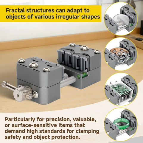 Upgraded Eight Jaw Mini Fractal Vise With 90Mm Wide Opening and Self Adjusting Jaws for delicate irregular shapes and precision tools.