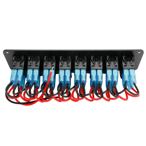 9-gang view of 12-24V Beefy Boat Switch Panel Illuminated Aluminum Prewired Dash Panel 2 3 4 5 6 8 Gang Toggle Switches With 5 Pin