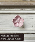 Solid Metal Pink Floral Cabinet Knobs 6 Pack Vintage Drawer Pulls Coquette Chic Vibe Sweet Charm Hardware Glow Up For Nursery Dresser Vanity And Closets on white wooden surface.