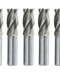 Five 3/4-in HSS 4-flute center-cut end mills, single-end, 1-5/8-in flute length, front view