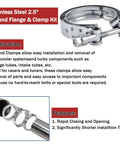 Heavy Duty 2.5 Inch Steel V Band Flange Clamp Kit 4 Piece With Flange, V Band Clamp Assembly For Exhaust Systems, Machined Ridge For Precise Welds