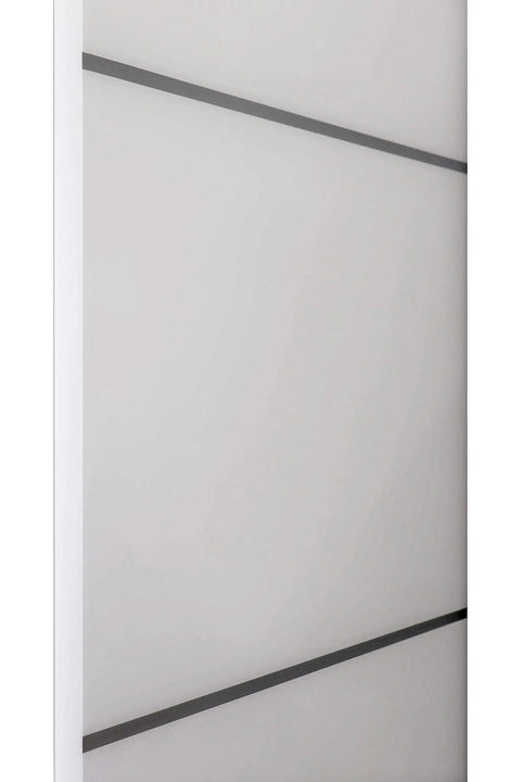 Modern White Bypass Sliding Closet Doors With Solid Core Construction And Complete Hardware Package Featuring Heavy Duty Rollers Slick Matte Finish side view with smooth surface.