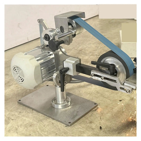 Powerful Vertical And Horizontal Belt Sander Machine For High Speed Metal Grinding Polishing, featuring compact design and adjustable belt.