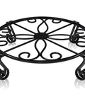 Heavy Duty Iron Plant Stand For Indoor And Outdoor Use Rustproof Metal Round Pot Holder Bronze Finish Plant Rack For Planters Three Diameter Sizes 9.4 10.2 And 11.8 Inches Your Go To Flower Pot Stand, front view showing decorative black metal design