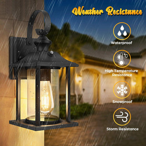 Two Pack Dusk To Dawn Outdoor Wall Lanterns In Black Matte Aluminum Waterproof Porch Light with Weather Resistance Features