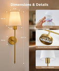 No Wiring Headaches Premium Gold Wall Sconces Set Of Two Battery Operated Cordless Light Fixtures With E26 Socket And Rechargeable Bulbs dimensions and details