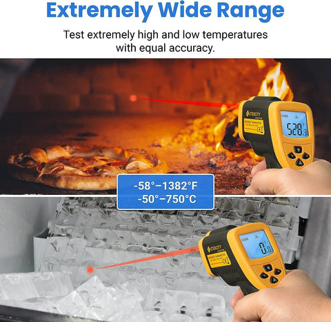 Infrared Temperature Gun With 16 To 1 Distance To Spot Ratio Non Contact Laser Thermometer -58℉ To 1382℉ Digital IR Tool for oven and fridge