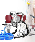 Hassle Free Heavy Duty Airless Paint Sprayer With Sturdy Wheeled Cart Electric Wall Coating Machine high power motor and blue hose.