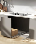 Full Extension Undermount Drawer Slides Soft Close Bottom Mount Glide Tracks For Kitchen Pantry Pull Out Trays And Cabinet Trash Rollouts, showing wooden tray in a stylish cabinet.