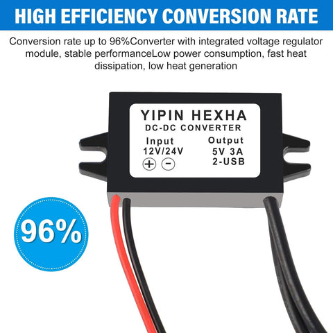 Right Angle USB Type-C DC-DC Buck Converter From 24V Or 12V To 5V Output 3A 15W Power Module with dual USB connector.