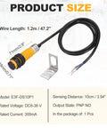 Workhorse M18 Diffuse Reflection Photoelectric Sensor with 10 CM Detection Range, wire, and mounting bracket visible.