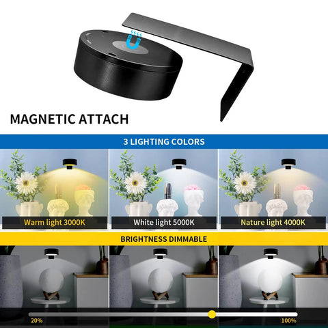 Smooth Dimming Battery Operated Picture Light With Remote Control For Wall Art Posters Frames Portraits Dartboards Custom Warm Neutral Cool Modes Easy Peasy Mounting Sharp Black Design mounted above flowers with three lighting colors displayed.