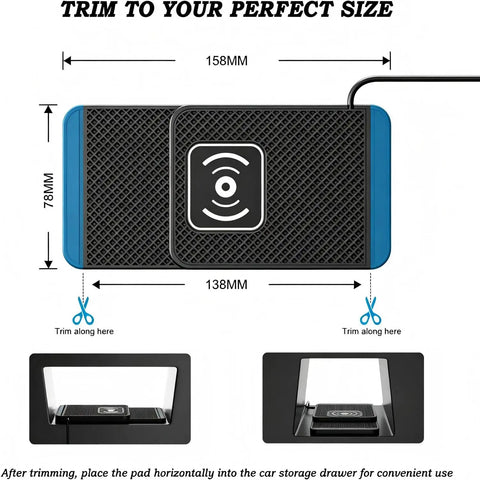No Sweat Cordless Wireless Charging Pad For GMC Hummer EV SUV 2023 Through 2026 showing dimensions for custom trimming.