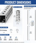 Pro Grade Galvanized Square Sign Posts Built Like A Tank For Any Job Featuring 2 Inch Width And 7 16 Inch Pre Drilled Holes, Product Dimensions Display