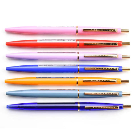 Colorful assortment of ballpoint pens, featuring Ultra Smooth Oil Based Ballpoint Pen With Ultra Low Viscosity Mach Ball Ink 0.5mm Extra Fine Tip