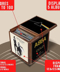 Rotating Vinyl Record Storage Box 4 In 1 Wooden Display Cube For 100 LP Records showing 5 albums in brown wood case