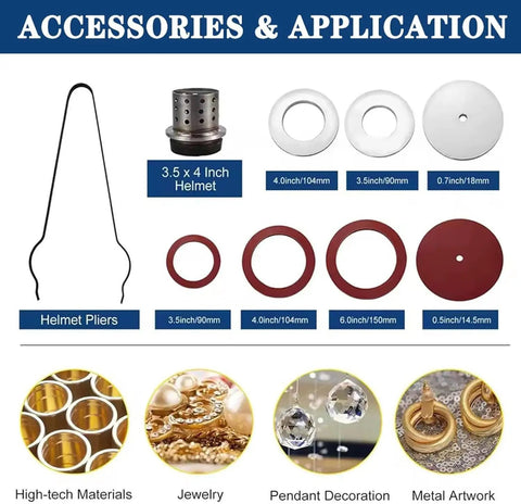 Image of accessories for 375W Vacuum Casting System With 2L Pump, Precision Gauge, Oil Port, and 11x11 Inch Workbench.